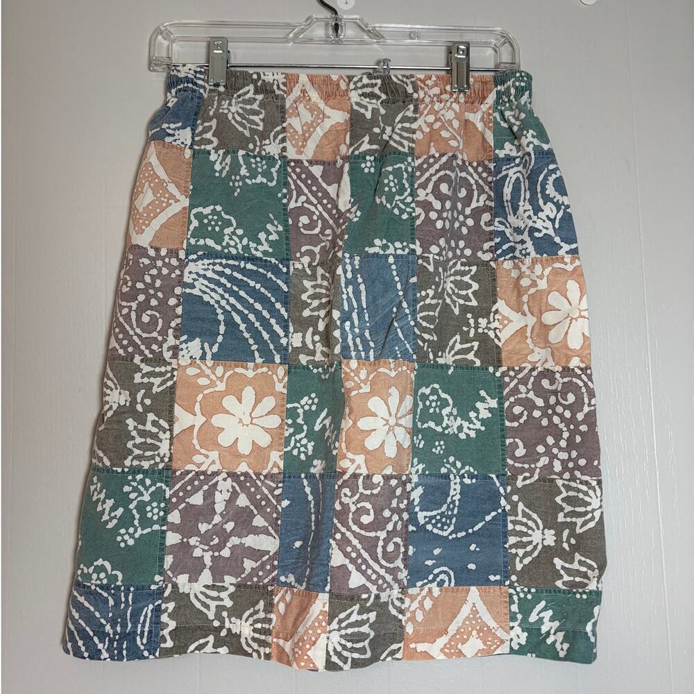 Orvis Size 6 Cotton Drawstring Elastic Waist Patchwork Casual Pull-On Skirt - Picture 3 of 4